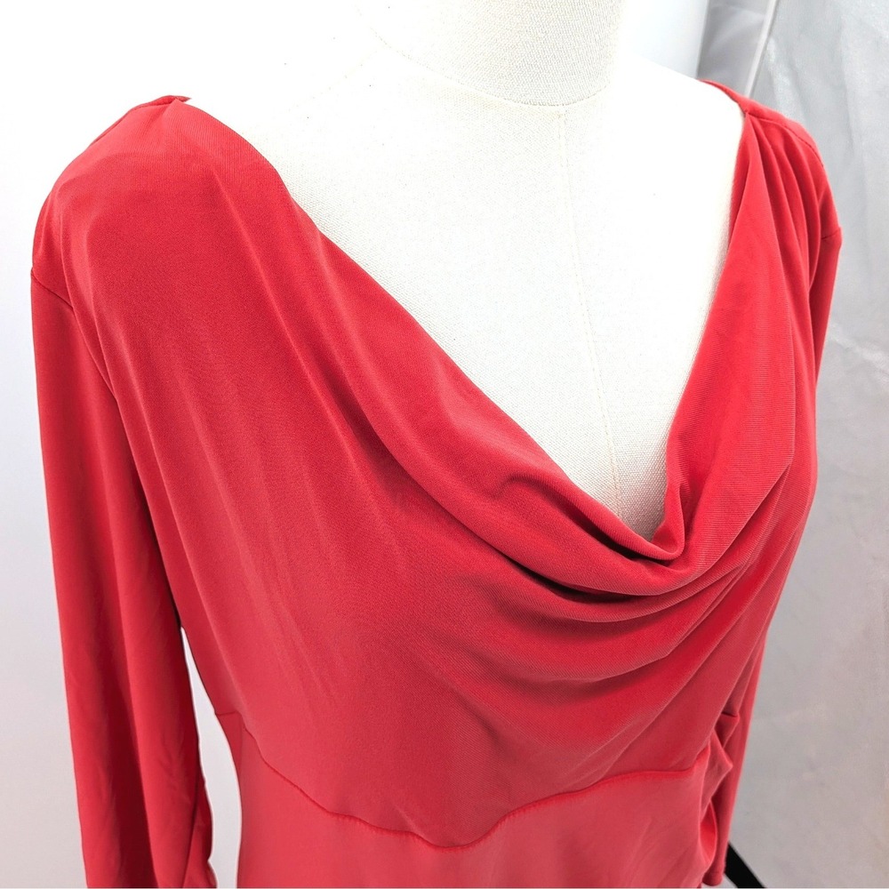 Anne Klein Coral Ruched Sheath Dress Career Cocktail Midi Size 16 - Picture 5 of 8